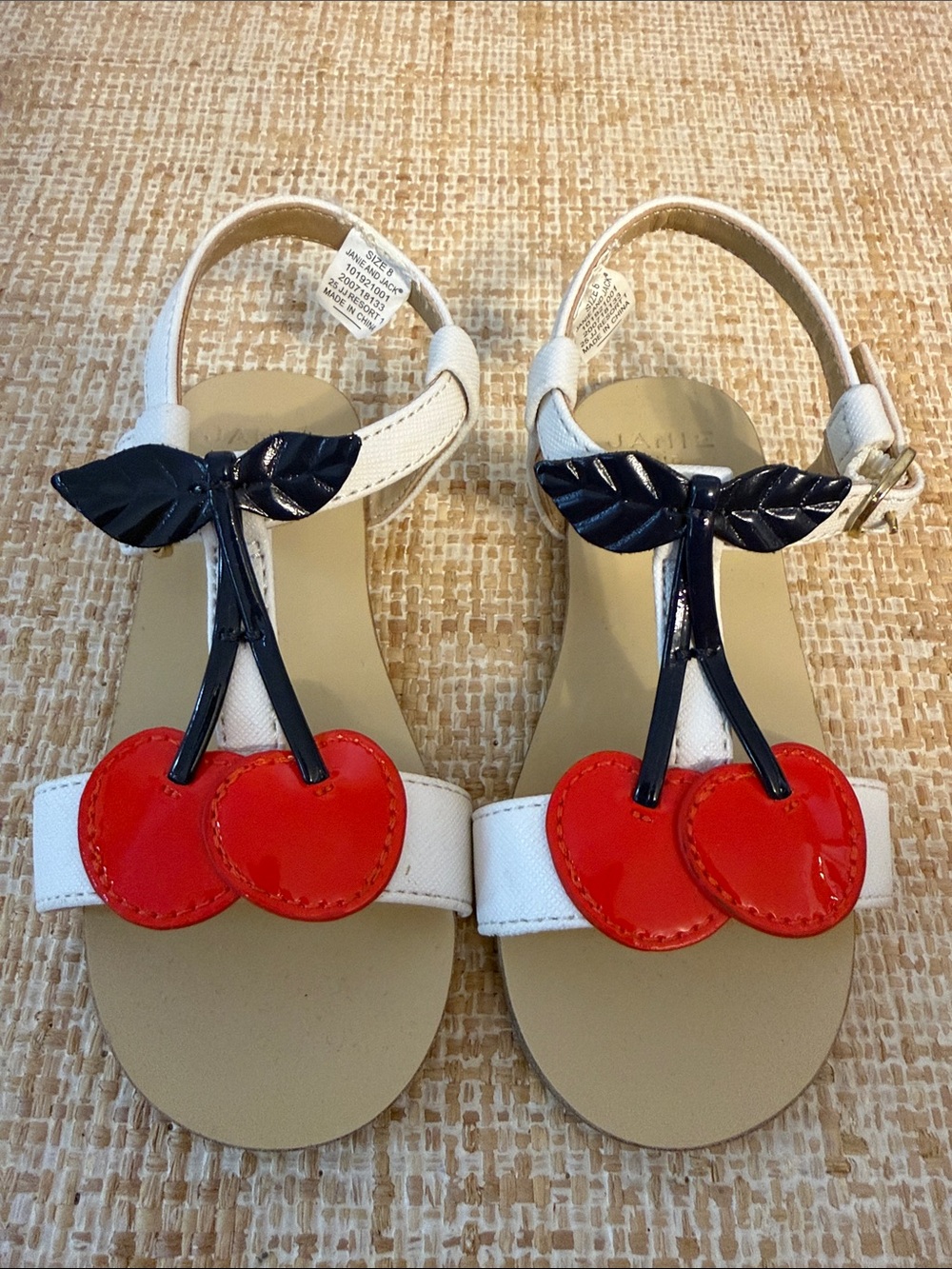 Janie and Jack Toddler Girls White Cherry Accent T-Strap Sandals